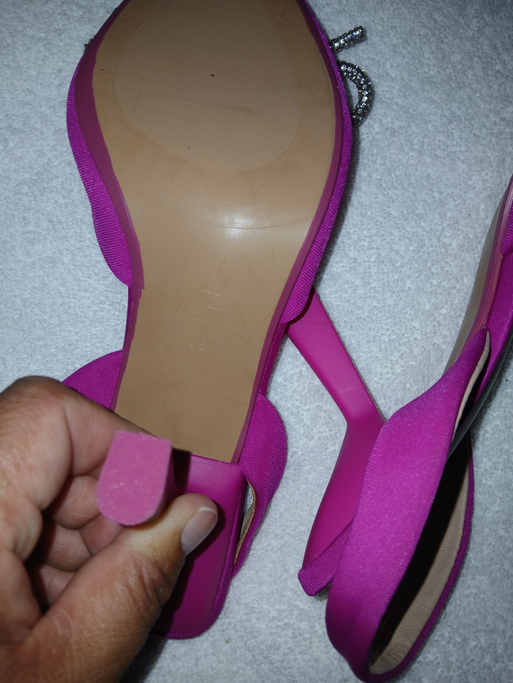 Zara Hot Pink Slingback Pointed Toe Flats with Crystal Bow - Picture 6 of 7